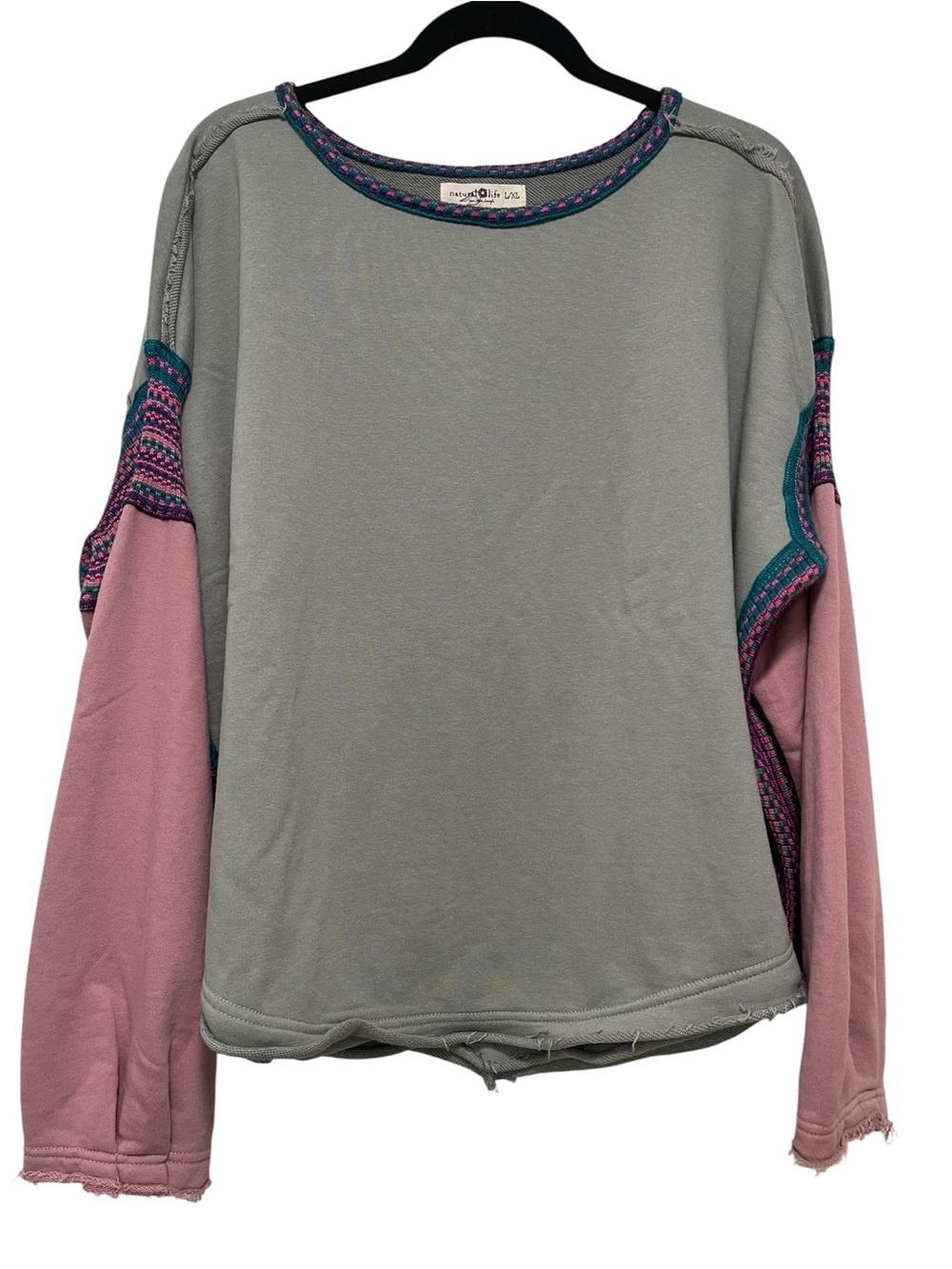 Natural Life Knit Trim Sweatshirt Women’s L/XL Lilac Purple Green Sweatshirt